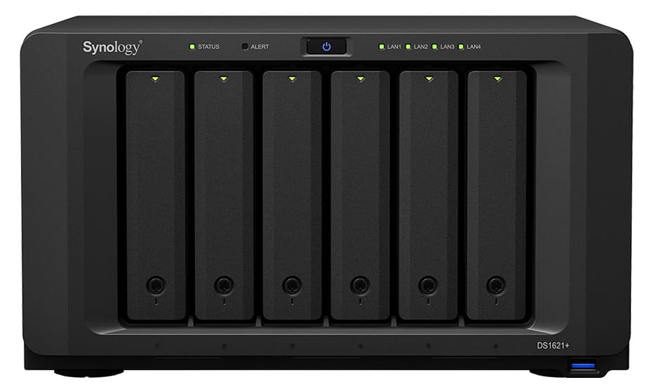 СХД Synology DS1621+ AMD Ryzen V1500B 4C 2.2Ghz,4GB DDR4 ECC(upto32),6*2.5"/3.5" SATA HDD/SDD(upto16),2*M.2 2280 NVMe,4*1GbE,3*USB 3.2,2*eSATA,PCIex8 DS1621+ DS1621+