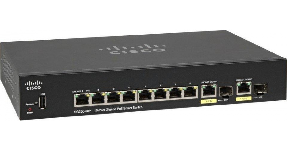Коммутатор Cisco SG250-10P 10-port Gigabit PoE Switch SG250-10P-K9-EU SG250-10P-K9-EU