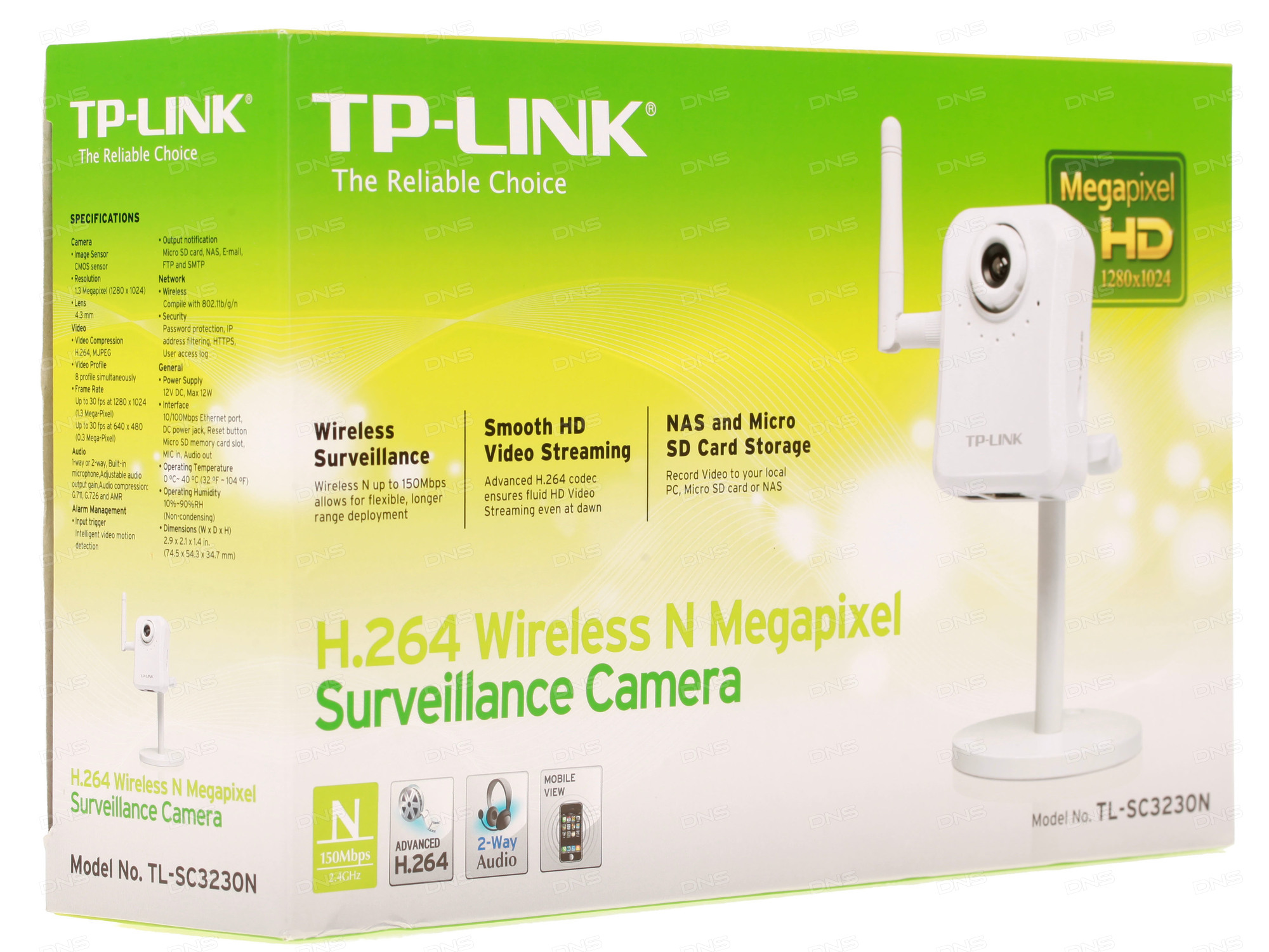 Камера TP-Link 150n, 1,3 Mpx, H.264, двустор аудио связь, просмотр с моб устр, разъём Micro SD, специальное ПО для TL-SC3230N TL-SC3230N