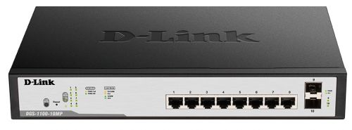 Коммутатор D-Link L2 Smart Switch with 8 10/100/1000Base-T ports and 2 1000Base-X SFP ports (8 PoE ports 802.3af/802.3at(30 W), PoE Budget 130 W) DGS-1100-10MP/C1A DGS-1100-10MP/C1A