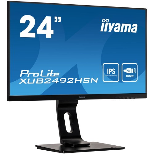 Монитор IIYAMA 23,8" ProLite 1920x1080@75Гц IPS LED 16:9 4ms VGA HDMI DP 2*USB3.0 USB C dock 80M:1 1000:1 178/178 250cd HAS Pivot Tilt Swivel Speakers Black XUB2492HSN-B1 XUB2492HSN-B1