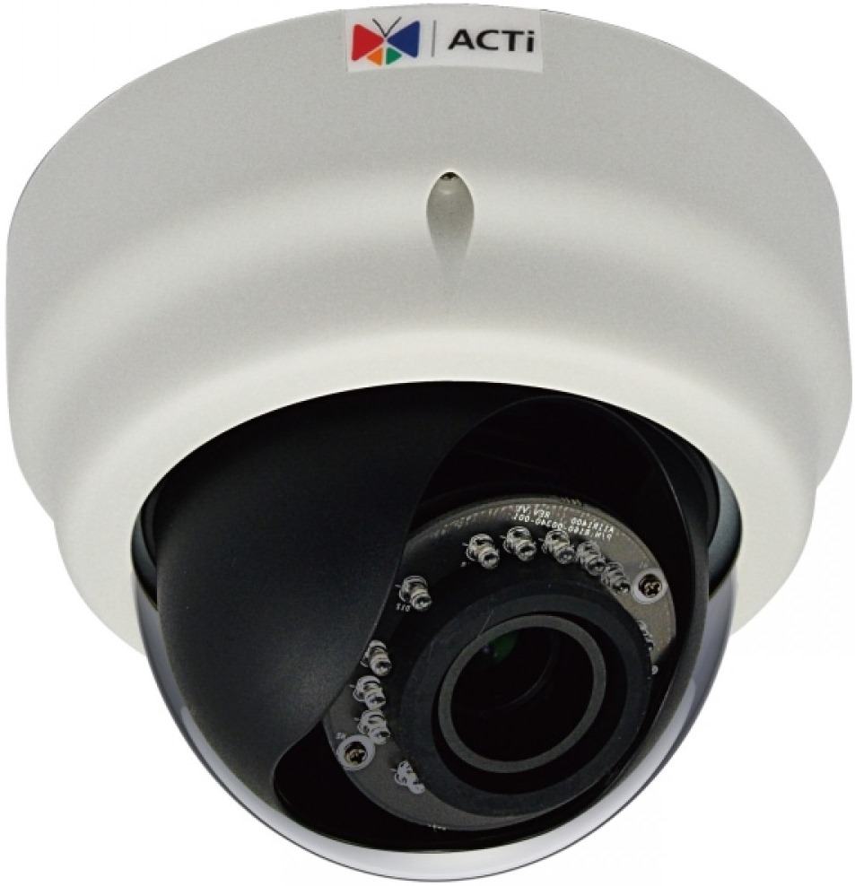 Камера ACTi купол. внутр., H.264 High Profile/MJPEG, 3Мп, ИК подсветка, День/Ночь, CMOS, только PoE, f3.3-12мм/F1.6, 15 к/с при 2048 x 1536, 30 к/с при 1920 x 1080, Audio, Стандартный WDR, DI/DO E62A E62A