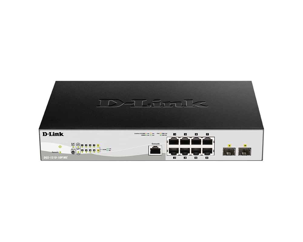 Коммутатор D-Link L2 Managed Switch with 8 10/100/1000Base-T ports and 2 1000Base-X SFP ports DGS-1210-10/ME/A1A DGS-1210-10/ME/A1A