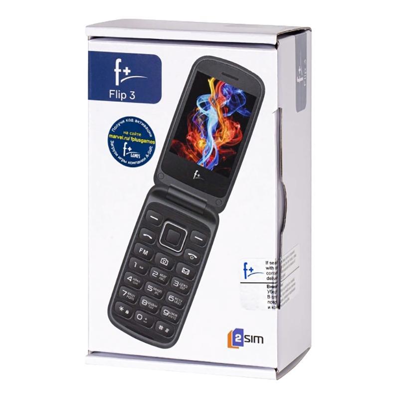 Мобильный телефон F+ 2.8'' 240х320, 32MB RAM, 32MB, up to 32GB flash, 0,3Mpix, 2 Sim, BT v3.0, Micro-USB, 1000mAh, 115g, 106,5 ммx55,5 ммx15,5 мм Flip3 Black Flip3 Black #2