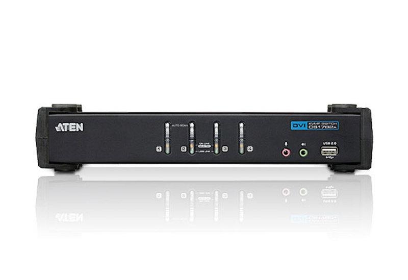 KVM переключатель ATEN DVI+KBD+MOUSE, 1> 4 cpu/блока/порта USB, c KVM-шнурами USB 4х1.8 м CS1764A-AT-G CS1764A-AT-G