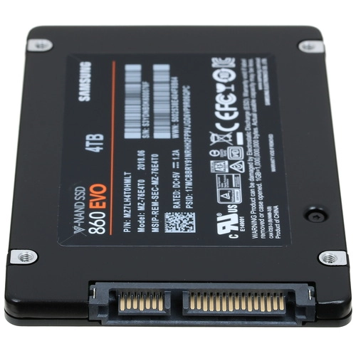 Твердотельный накопитель Samsung 2.5" 4TB 860 EVO Client SSD SATA 6Gb/s, 550/520, IOPS 98/90K, MTBF 1.5M, 3D NAND TLC, 4000MB, 2400TB MZ-76E4T0BW MZ-76E4T0BW