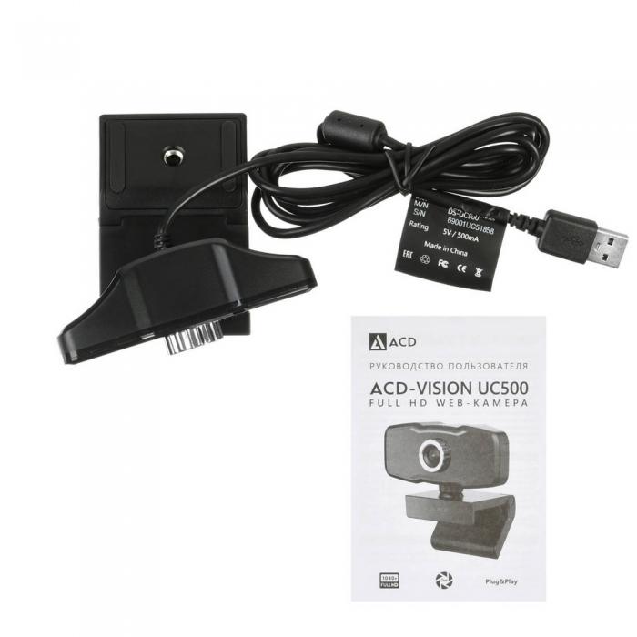 Веб-камера ACD -Vision UC500 CMOS 2МПикс, 1920x1080p, 30к/с, микрофон встр., USB 2.0, универс. крепление, черный корп. RTL ACD-DS-UC500 ACD-DS-UC500