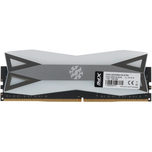 Модуль памяти ADATA 8GB DDR4 3200 DIMM SPECTRIX D60G RGB Grey Gaming Memory Non-ECC, CL16, 1.35V, 1024x8, RTL (772189) AX4U320038G16-ST60 AX4U320038G16-ST60