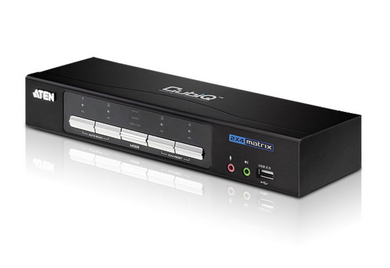 KVM переключатель ATEN VGA/SVGA+KBD+MOUSE, 1> 2 DVI-D+2 HDMI порта USB, c KVM-шнурами USB 4х1.8 м CM0264-AT-G CM0264-AT-G