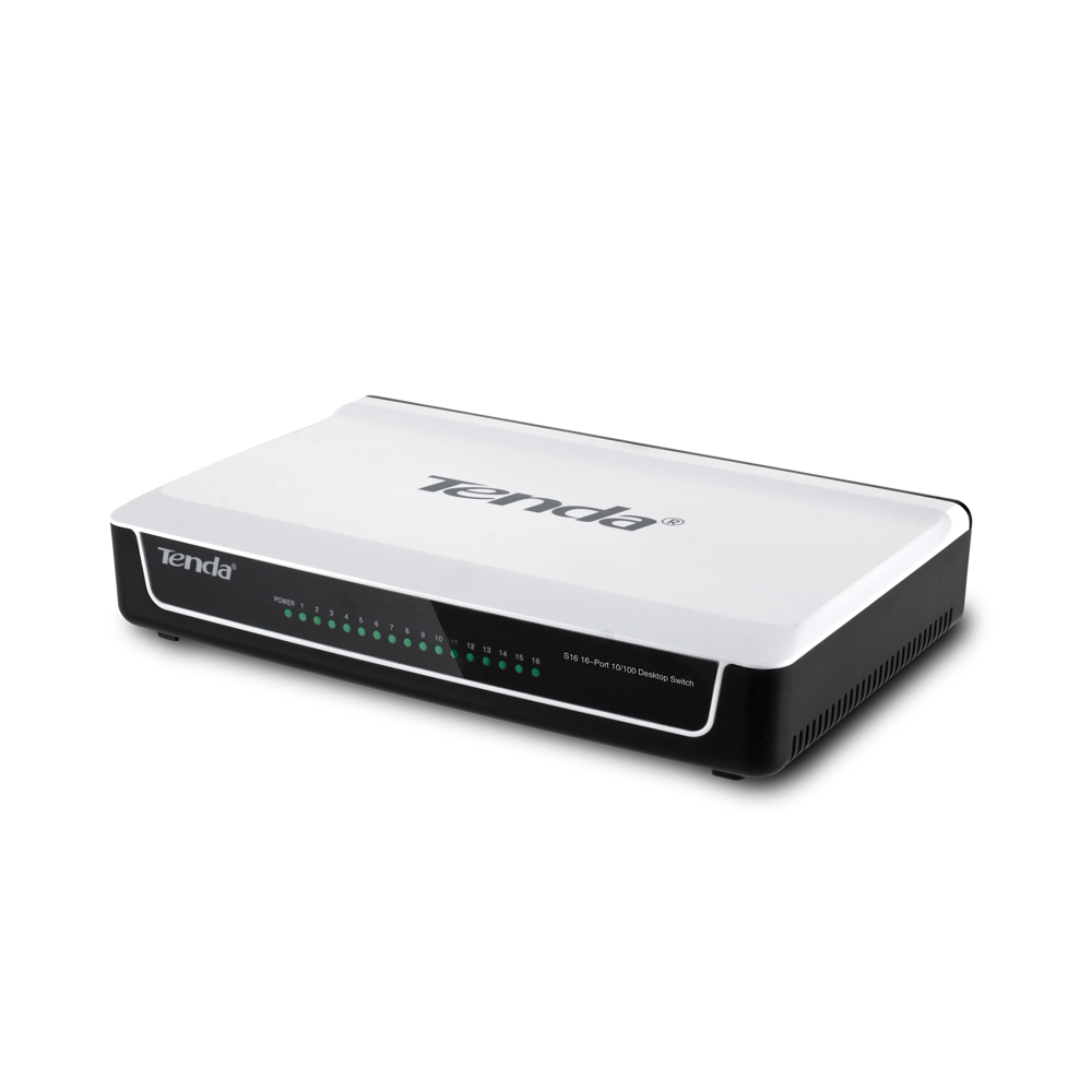 Коммутатор Tenda 16 портов 10/100M Fast Ethernet, 16 портов 10/100M RJ45, пластиковый корпус S16 S16