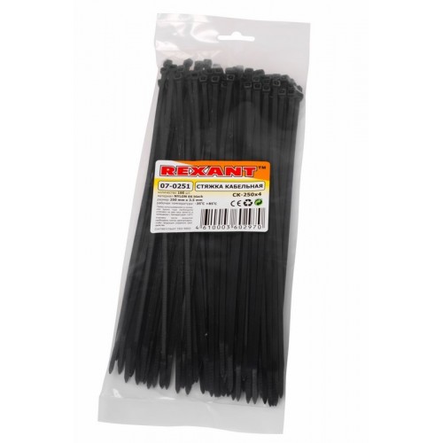 Хомут nylon 250 х 4,0 мм 100 шт черный 07-0251