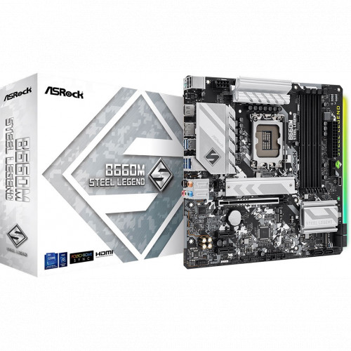 Материнская плата ASRock B660M STEEL LEGEND LGA1700 Intel B660 4xDDR4 mATX 2.5Gg RAID HDMI DP B660M STEEL LEGEND B660M STEEL LEGEND