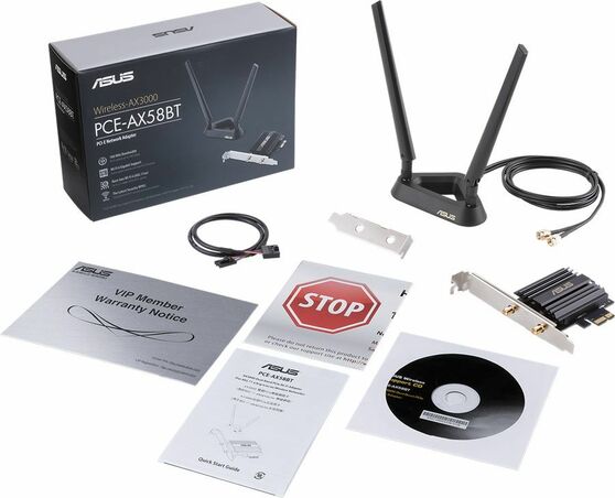 Адаптер Asus PCE-AX58BT // WI-FI 802.11ax, 2402 + 574Mbpsб PCI-E Adapter, 2 антенны ; 90IG0610-MO0R00 PCE-AX58BT PCE-AX58BT