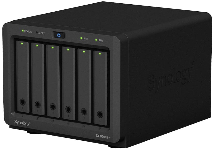 СХД Synology DS620SLIM Intel Celeron J3355 2C 2Ghz,2GB DDR3L(upto6),6*2.5"/3.5" SATA HDD/SDD,2*1GbE,2*USB 3.2 DS620slim DS620slim