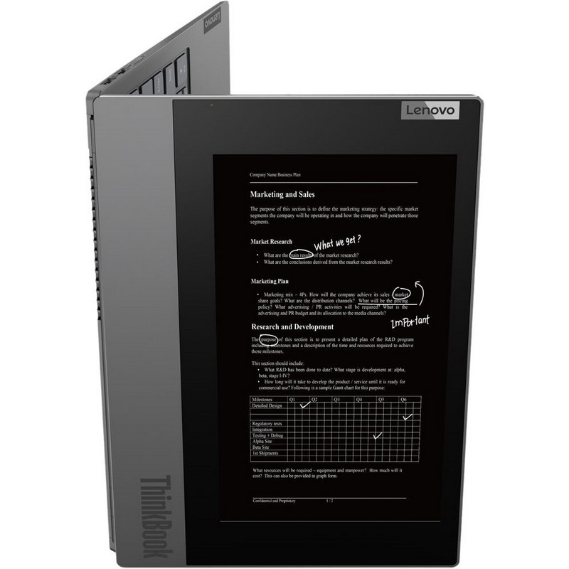 Ноутбук Lenovo ThinkBook Plus 13.3" FHD IPS + 10.8" e-ink/ CORE_I5-10210U_1.6G_4C_MB/ 8GB DDR4 2666/ 256GB_M.2_2280_NVME_TLC/ / Интегрированная графика/ Wi-Fi 2x2 AC+BT/ FPR/ 4-cell 45 Вт/ч + usb-c компактный адаптер зарядки 65 Вт/ 1 x USB 3.1 always 20TG006CRU
