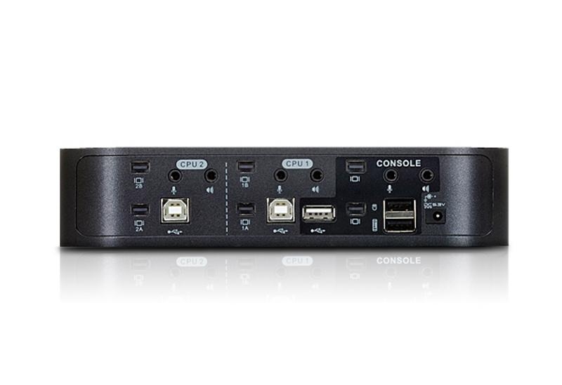 KVM переключатель ATEN MiniDP+KBD+MOUSE+AUDIO, 1> 2 порта USB с 4 вых.Mini DP, со шнурами USB/Mini DisplayPort 2x1м+2х2м CS1942-A7-G CS1942-A7-G