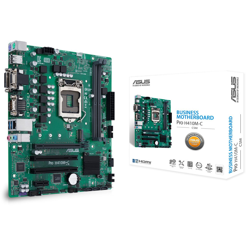 Материнская плата ASUS PRO H410M-C/CSM, LGA1200, B410, 2*DDR4, D-Sub, DVI, HDMIx1, SATA3,RAID, Audio, Gb LAN, USB 3.2*6, USB 2.0*6, mATX PRO H410M-C/CSM PRO H410M-C/CSM