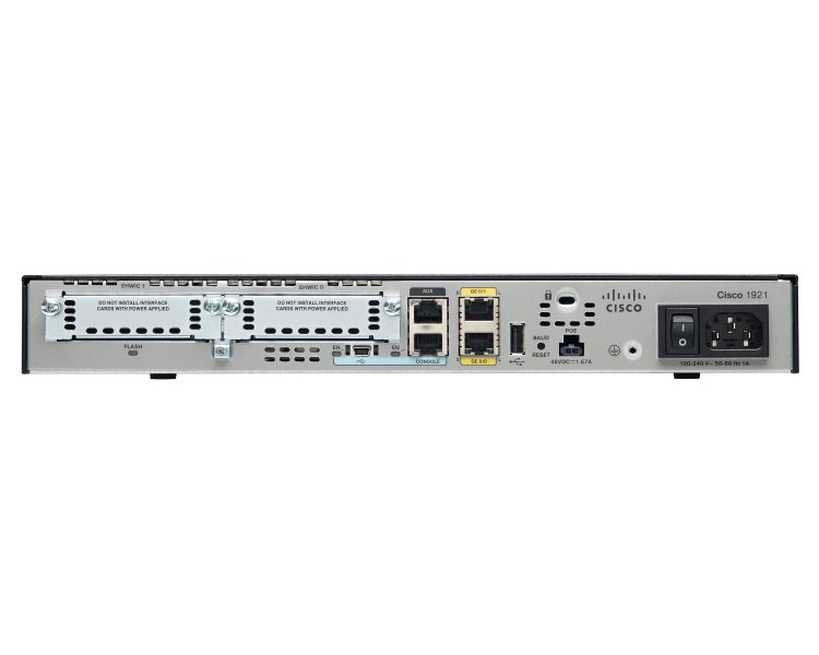 Маршрутизатор Cisco 1921/K9 (WAN 2x100/1000, 2xEHWIC, 1xUSB, 256F/512D, IP Base) (CISCO1921/K9) CISCO1921/K9