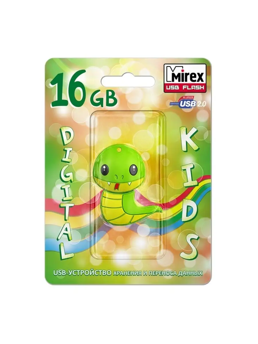 Флеш накопитель Mirex 13600-KIDSNG16 16GB,Snake,USB 2.0,зеленый 13600-KIDSNG16 13600-KIDSNG16