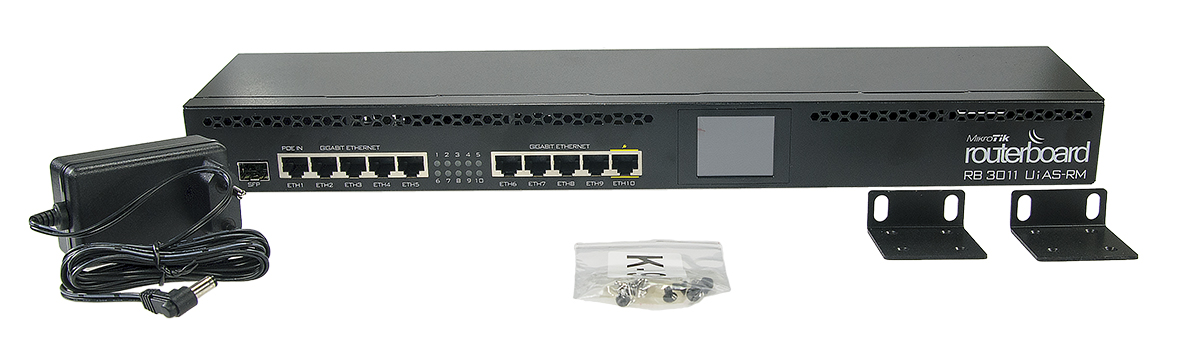Маршрутизатор Mikrotik  1.4GHz CPU, 1GB RAM, 10x GLAN, RouterOS Level5 RB3011UiAS-RM RB3011UiAS-RM