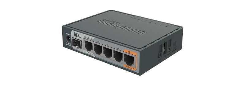 Маршрутизатор Mikrotik hEX S Dual Core 880MHz CPU, 256MB RAM, 5x GIGABIT LAN, SFP cage, USB, RouterOS L4 RB760iGs RB760iGs