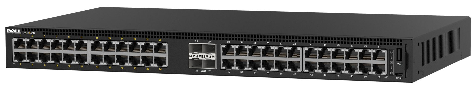 Коммутатор Dell EMC Switch N1148T-ON, L2, 48 ports RJ45 1GbE, 4 ports SFP+ 10GbE, Stacking 3YPSNBD (210-AJIU) N1148T-ON N1148T-ON