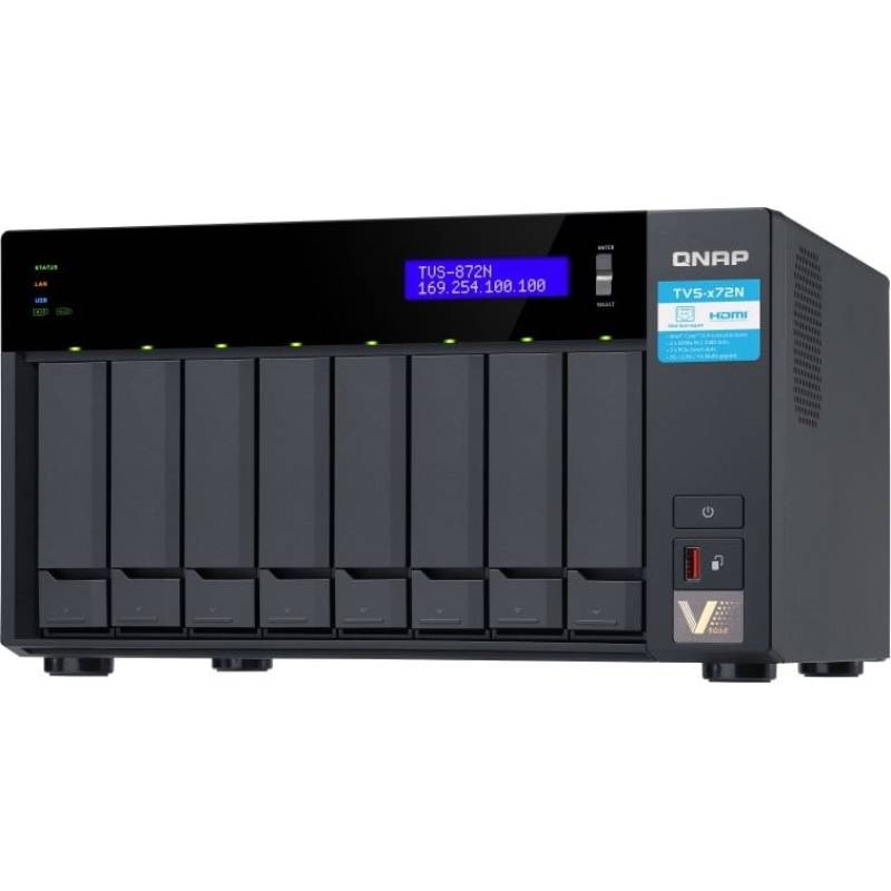 Сетевой RAID-накопитель QNAP 8-Bay Intel Core i5-8400T 6-core 1.7 GHz  (up to 3.3GHz), 16GB DDR4 RAM (max 32GB RAM), 8x 2.5"/3.5" SATA HDD/SSD + 2x M.2 PCIe  SSD slot, 2xGbE LAN, 1 x 10GBase-T, 2 x Thunderbolt 3 port TVS-872XT-i5-16G TVS-872XT-i5-16G