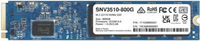 Накопитель SSD Synology M.2 22110 800GB SNV3000 Series NVMe PCIe 3.0 x4, R3000/W1000 Mb/s, IOPS 400K/70K, MTBF 1,8M SNV3510-800G SNV3510-800G