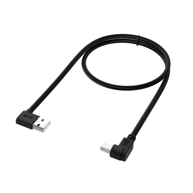 Кабель Greenconnect 0.5m USB 2.0, AM угловой/BM угловой, черный, 28/28 AWG, экран, армированный, морозостойкий, GCR-AUPC5AM-BB2S-0.5m GCR-AUPC5AM-BB2S-0.5m