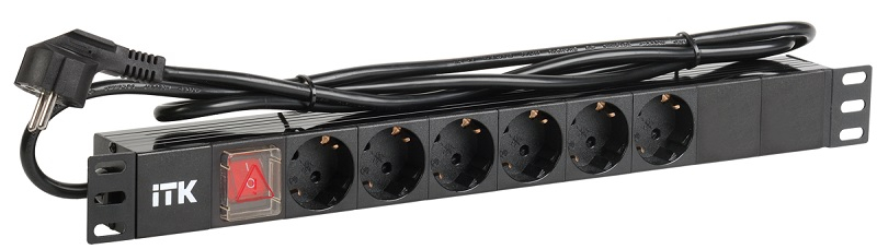 Блок ITK PDU 6 розеток нем.ст. с выкл 1U каб. 2м вилка нем.ст ПВХ чер PH12-6D1-P PH12-6D1-P