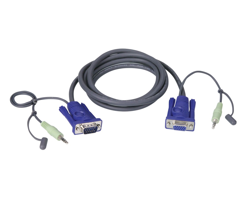Кабель ATEN монитор+аудио, HD-DB15+RCA, Female/Male-Male, 8+2 проводов, опрессованный,  1.8 м. 2L-2402A 2L-2402A
