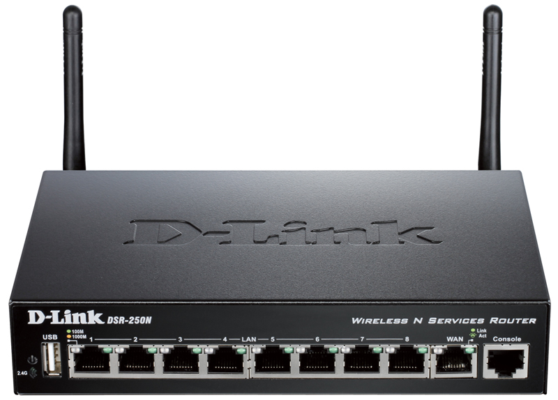 Маршрутизатор D-Link Wireless N300 VPN Gigabit Router with 1 10/100/1000Base-T WAN ports, 8 10/100/1000Base-T LAN ports and 1 USB ports, Firmware for Russia DSR-250N DSR-250N