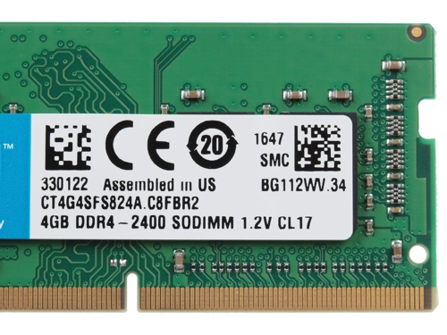Модуль памяти Crucial SO-DIMM DDR4 (2400) 4Gb Crucial , CL17, 1.2V CT4G4SFS824A CT4G4SFS824A