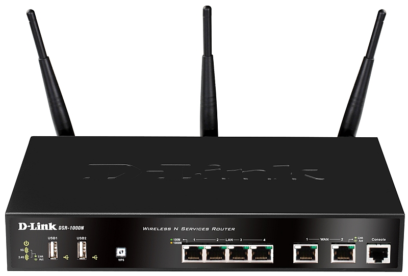 Маршрутизатор D-Link Wireless N300 Dual-Band Gigabit VPN Router with 2 10/100/1000Base-T WAN ports, 4 10/100/1000Base-T LAN ports and 2 USB ports, Firmware for Russia DSR-1000N DSR-1000N