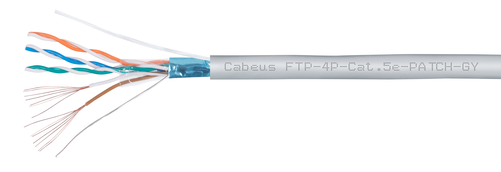 Кабель Cabeus витая пара FTP (F/UTP), категория 5e, 4 пары, (26 AWG), многожильный (patсh), PVC нг(А)-LS, серый (305 м) FTP-4P-Cat.5e-PATCH-GY FTP-4P-Cat.5e-PATCH-GY