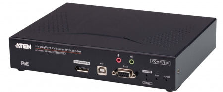 Удлинитель-передатчик ATEN KVM USB HDMI+AUDIO+RS232, 10км при прямом подкл через SFP модуль/неогранич, через switch, 1xUTP Cat5e, 2xDP+2xUSB A-тип+USB B-тип+4xMINI JACK+2xDB9+SFP,11xF+M, спец,шнур, PoE, (макс,разр,3840x2160) KE9952T-AX KE9952T-AX
