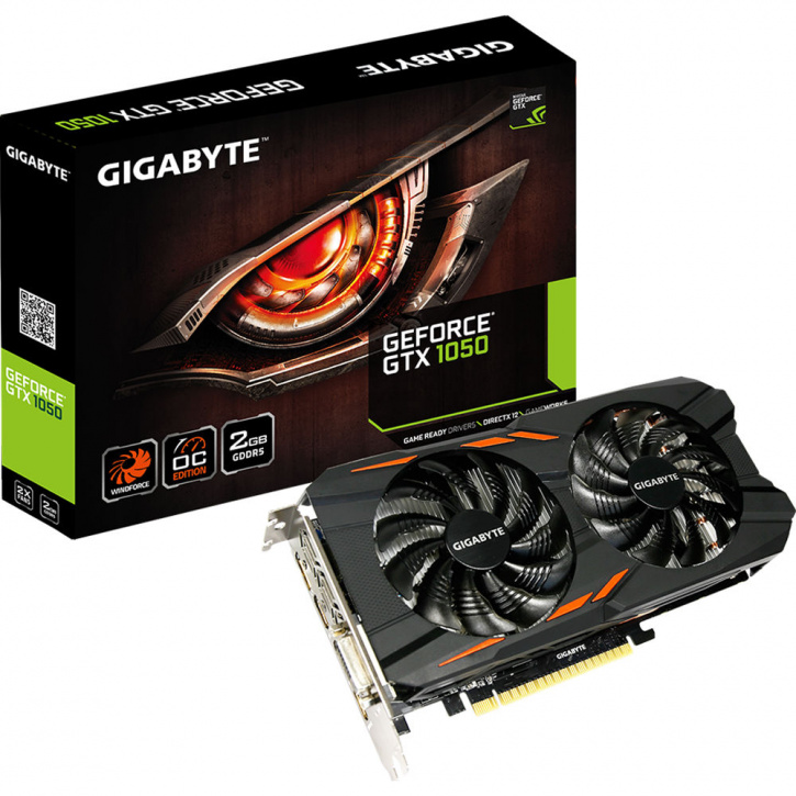 Видеокарта  Gigabyte PCI-E nVidia GeForce GTX 1050 2048Mb 128bit GDDR5 1392/7008 DVIx1/HDMIx3/DPx1/HDCP Ret GV-N1050WF2OC-2GD GV-N1050WF2OC-2GD
