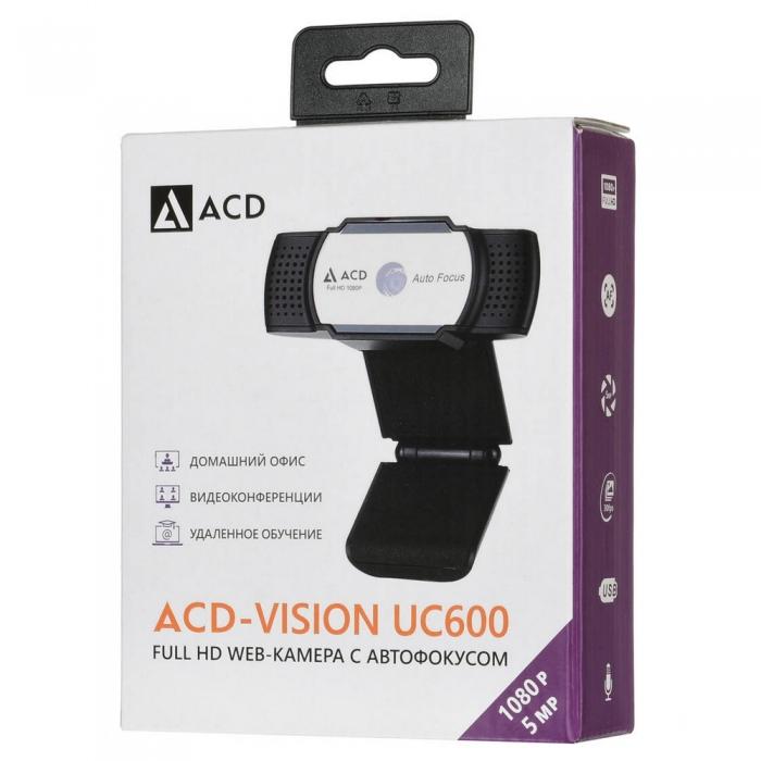 Веб-камера ACD -Vision UC600 CMOS 5МПикс, 1920x1080p, 30к/с, автофокус, микрофон встр., USB 2.0, шторка объектива, универс. крепление, черный корп. RTL ACD-DS-UC600 ACD-DS-UC600 #4