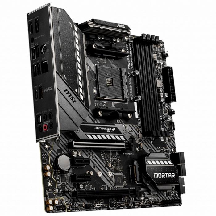 Материнская плата MSI , Socket AM4, AMD®B550, 4xDDR4-3200, 2xPCI-Ex16x, 2xPCI-Ex1x, HDMI+DP, 6xSATA3(RAID 0/1/10), 2xM.2, 8 Ch Audio, GLan, (2+4)xUSB2.0, (3+2)xUSB3.2, (1+1)xUSB3.2 Type-C™, 1xPS/2, mATX, RTL MAG B550M MORTAR MAG B550M MORTAR