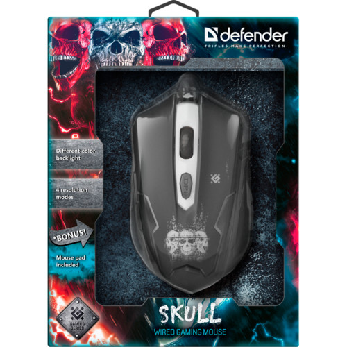 Мышь Defender проводная игровая  Skull GM-180L оптика,6кнопок,800-3200dpi 52180 52180
