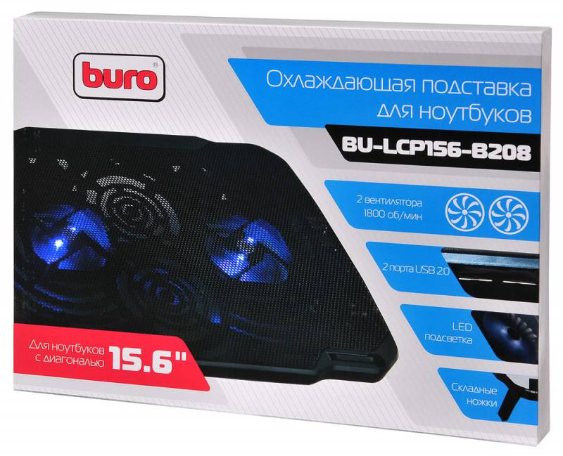 Подставка Buro для ноутбука 15.6" 355x260x21мм 2xUSB 2x 80ммFAN 560г металлическая сетка/пластик черный BU-LCP156-B208 BU-LCP156-B208 #1