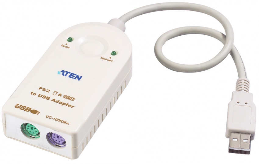Переходник ATEN USB<=>2xPS2, A-тип>2xMINI-DIN6, Male>2xFemale, USB 1.0/1.1, на шнуре 30см UC100KMA-AT UC100KMA-AT