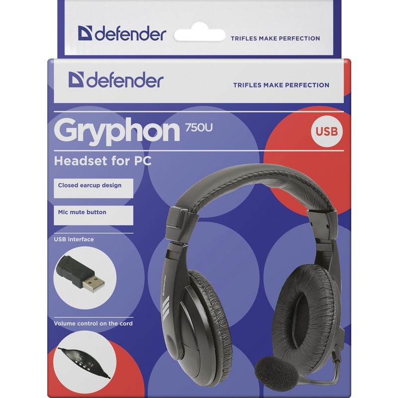 Гарнитура Defender Gryphon 750U USB, черный, 1.8м кабель 63752 63752 #3