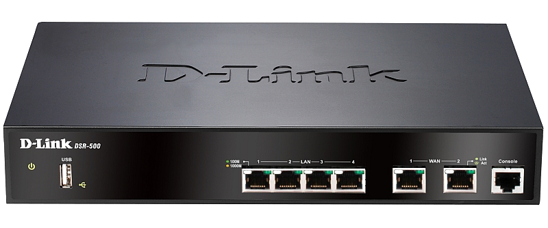 DSR-500 Межсетевой экран с поддержкой VPN, 2 портами WAN + 4 портами LAN 10/100/1000Base-TX DSR-500