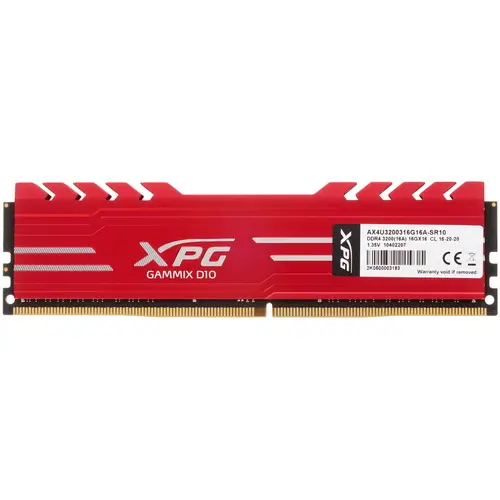 Модуль памяти ADATA 16GB DDR4 3200 DIMM GAMMIX D10 Red Gaming Memory Non-ECC, CL16, 1.35V, 1024x8, RTL (775166) AX4U3200316G16A-SR10 AX4U3200316G16A-SR10