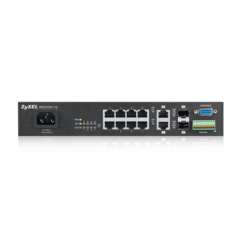 Коммутатор ZYXEL управляемый L2+ Metro 8 Fast Ethernet с 2 портами Gigabit Ethernet совмещенными с SFP MES3500-10-EU01V1F MES3500-10-EU01V1F