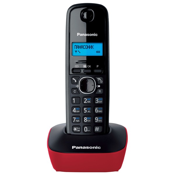 Телефон DECT Panasonic АОН, русс.меню, дисплей, подсветка дисплея,часы, 50 ном., на стену (красный) KX-TG1611RUR KX-TG1611RUR