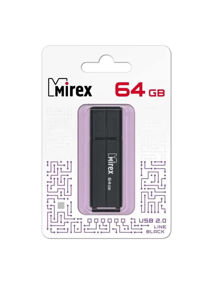 Флеш накопитель Mirex 13600-FMULBK64 64GB,Line,USB 2.0,черный 13600-FMULBK64 13600-FMULBK64