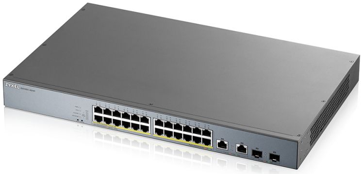 Коммутатор Zyxel GS1350-26HP L2 PoE + switch for IP cameras, 24xGE PoE +, 2xCombo (SFP / RJ-45), PoE budget 375 W, power transfer distance up to 250 m, auto-relo GS1350-26HP-EU0101F GS1350-26HP-EU0101F