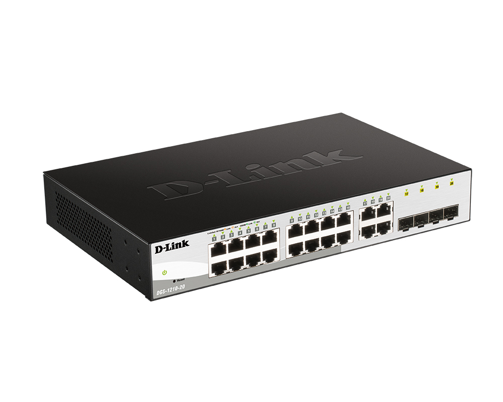 Коммутатор D-Link L2 Smart Switch with 16 10/100/1000Base-T ports and 4 1000Base-T/SFP combo-ports DGS-1210-20/F1A DGS-1210-20/F1A
